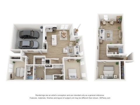 Floor plan for 3 beds, 3 baths, 1989 sqft
